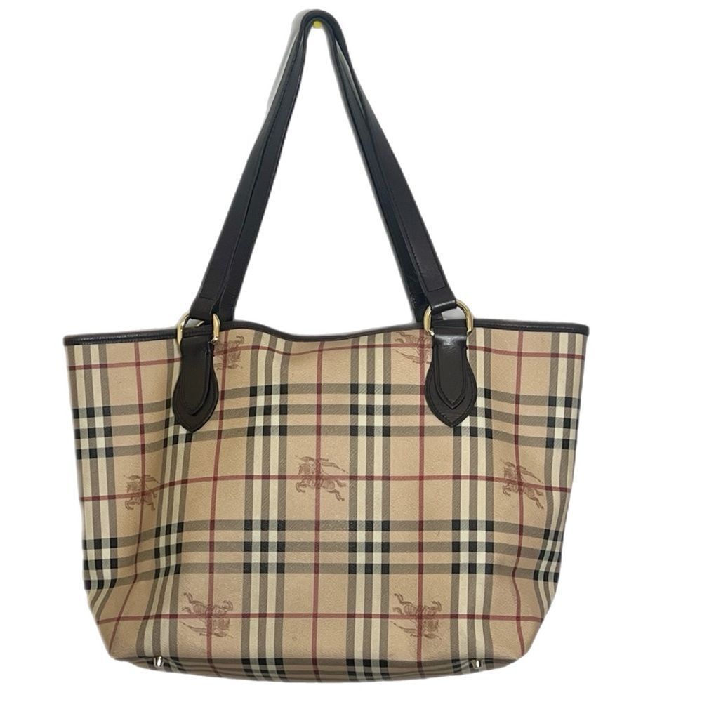 Burberry Haymarket Check Large Nick Tote Chocolate Brown Coated Canvas Leather